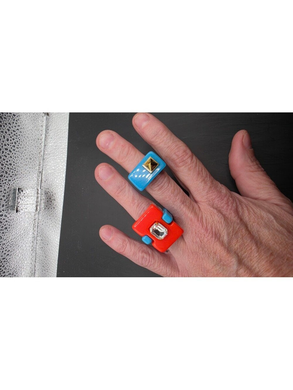 Bold Color Block Adjustable Rings Size 7 - Picture 2 of 9